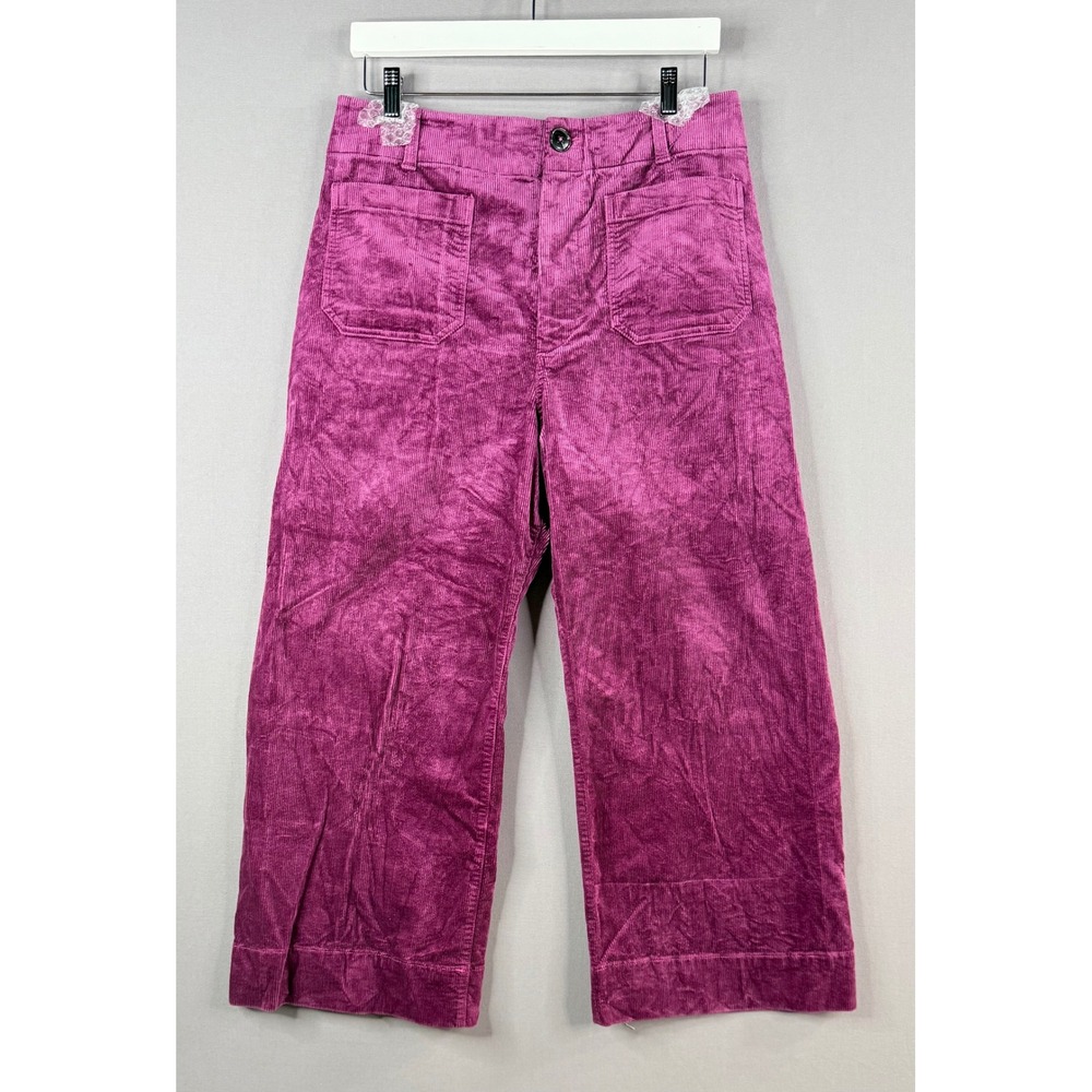 Maeve Colette Pants Womens 32 Magenta Textured Corduroy Wide Leg Crop High Rise